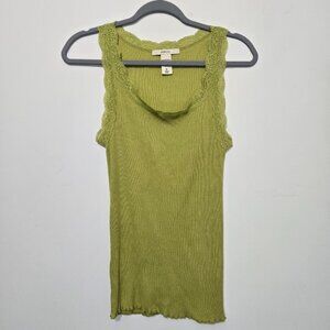Merona Womens Y2K Lace Trim Long Tank Top Sz XL Lettuce Hem Forest Fairy Grunge
